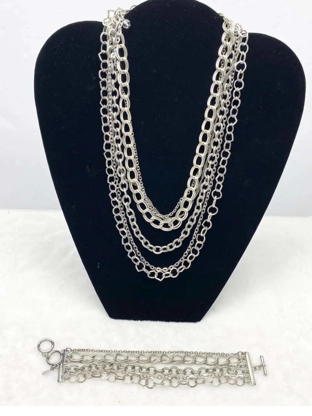 Premier Designs Chain Reaction Silver Layered Necklace & Bracelet